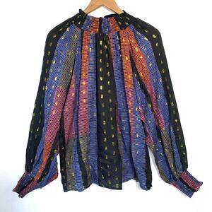 Oliphant Metallic Boho‎ Blouse SZ L Moc Neck Long Sleeve Eclectic Wanderlust
